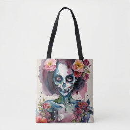 Bolsa Tote Bela Zombie Floral Watercolor Retrato