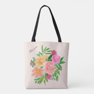 Bolsa Tote Belas flores de aquarela em marfim