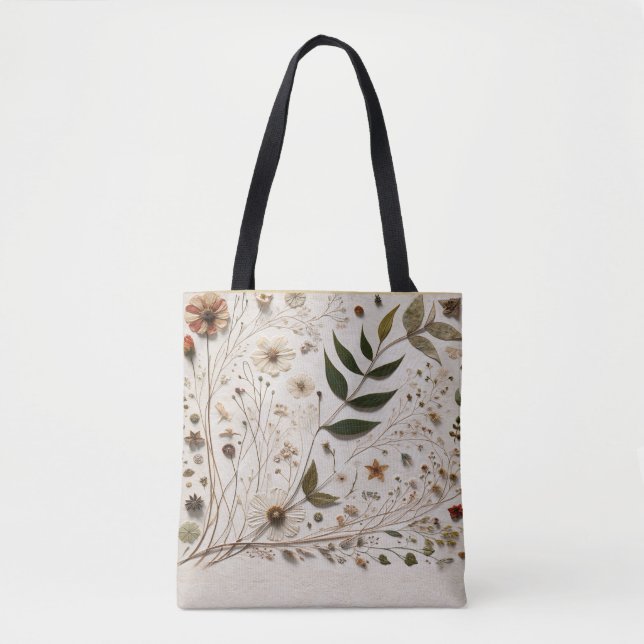 Bolsa Tote Beleza Natural Flores e Folhas Botânicas (Frente)