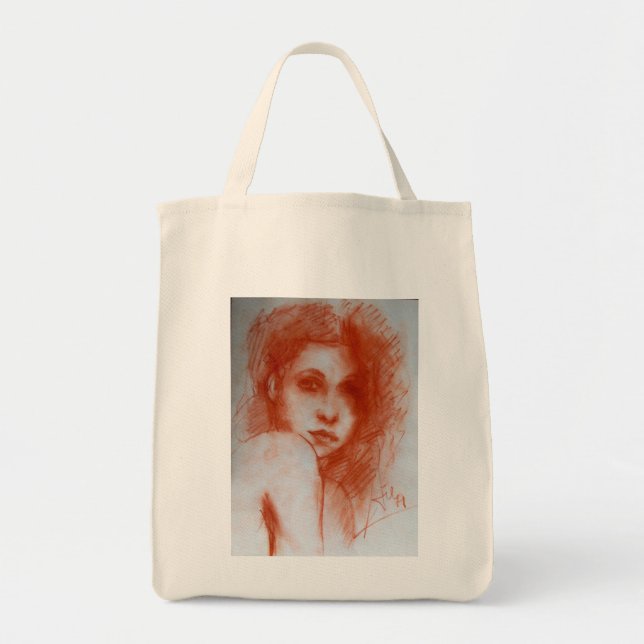 Bolsa Tote BELEZA ROMÂNTICA / Retrato feminino em Sepia Brown (Frente)