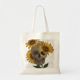 Bolsa Tote Beleza Sombria: Caveira Encontra Girassol