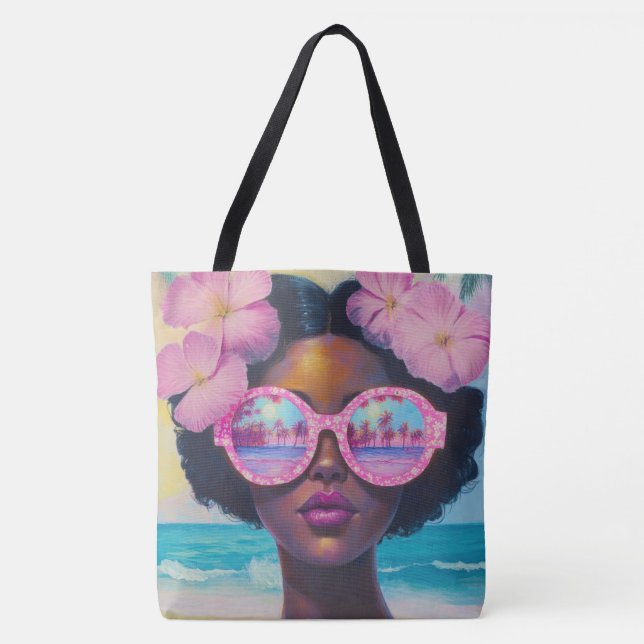 Bolsa Tote Beleza tropical em tons de rosa (Frente)