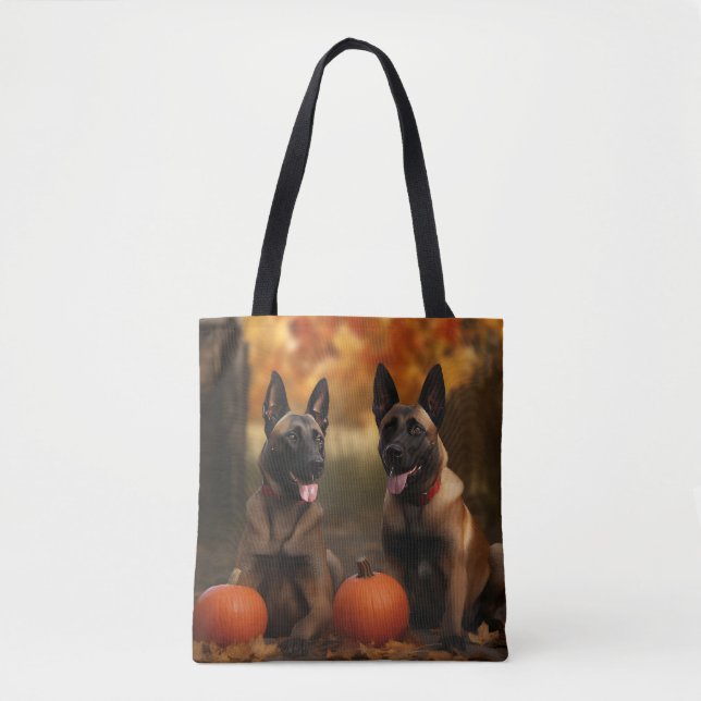Bolsa Tote Belga Malinoi Puppy Autumn Delight Pumpkin (Frente)