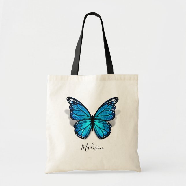 Bolsa Tote Belo Blue Watercolor Borboleta 3D (Frente)