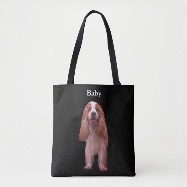 Bolsa Tote Belo Cachorro Inglês Espanhol Cachorro Negro (Frente)