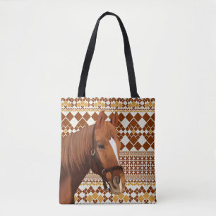 Bolsa Tote Belo Cavalo Marrom no Padrão Geométrico da Terra