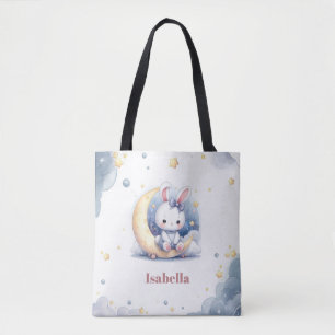 Bolsa Tote belo coelhinho branco sentado na lua