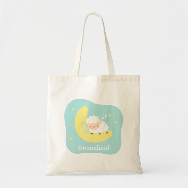Bolsa Tote Belo Cordeirinho Dormindo na Lua Para Crianças (Frente)