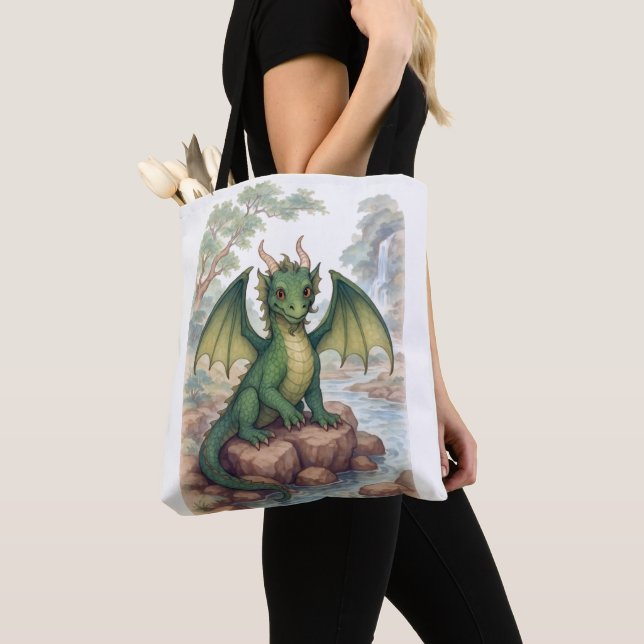 Bolsa Tote Belo dragão verde (Close Up)