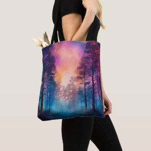 Bolsa Tote Belo e assustador Rainbow Lit Forest Halloween