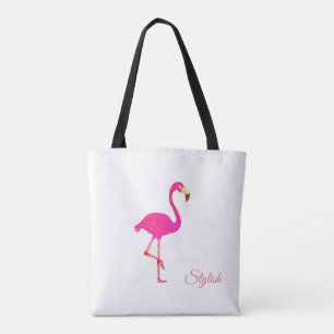 Bolsa Tote Belo Flamingo & Caligrafia Estilosa em Branco