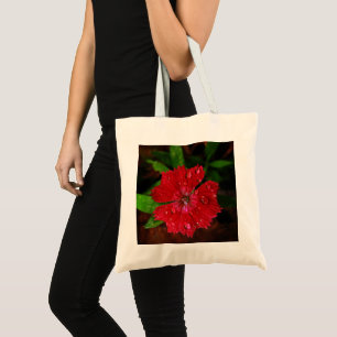 Bolsa Tote Belo Flor Vermelho Com Foto De Gotas De Chuva