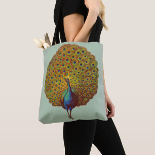 Bolsa Tote   belo impressão de pavão vitoriano