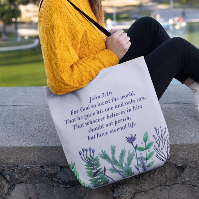 Bolsa Tote Belo John 3:16 para Deus, tão amado pelo mundo (Criador carregado)