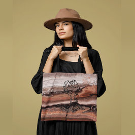 Bolsa Tote Belo Mármore Vermelho Laranja com Rosas