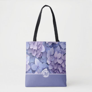 Bolsa Tote Belo Monograma de Hydrangea Púrpura Azul