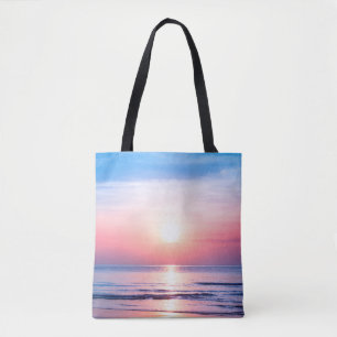 Bolsa Tote Belo nascer do sol da manhã, mar azul, céu cor-d