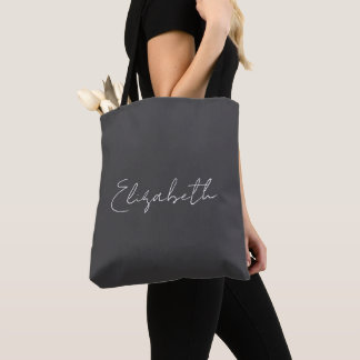 Bolsa Tote Belo Nome Personalizado em Script Cinza Escuro
