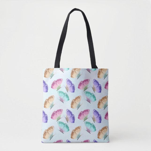 Bolsa Tote Belo Padrão de Borboleta de Aquarela (Frente)