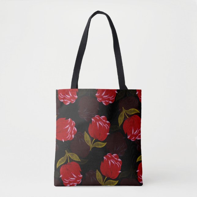 Bolsa Tote Belo padrão de bordados de rosas translúcidos (Frente)
