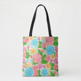 Bolsa Tote Belo Padrão de Flores Coloridas