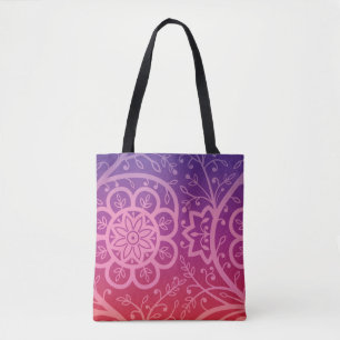 Bolsa Tote Belo padrão floral de gradiente indiano