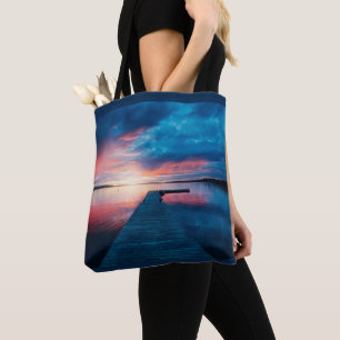 Bolsa Tote Belo pôr do sol em um lago calmo