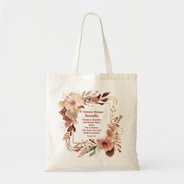 Bolsa Tote Belo Proverbo 31 Mulher Personalizada Cristã (Frente)