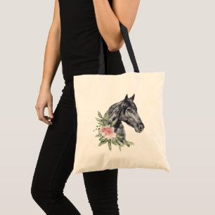Bolsa Tote Belo Retrato de Cabeça de Cavalo Aquarela