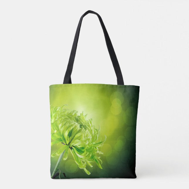 Bolsa Tote Belo Saco de Flor Verde Chrysanthemum (Verso)