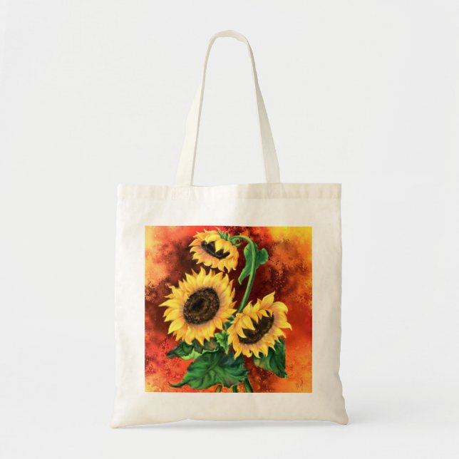 Bolsa Tote Belo Saco de Toalhas de Três Girassóis - Pintura (Frente)