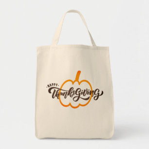 Bolsa Tote Belo Texto Feliz Ação de Graças com Pumpkin Tot