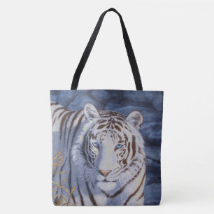 Bolsa Tote Belo Tigre Branco com Olhos Azuis Cristais