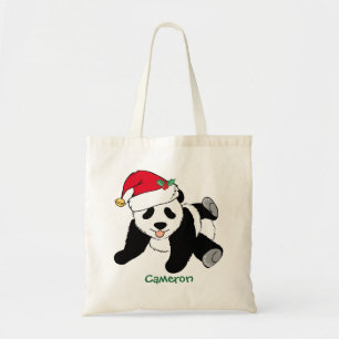 Bolsa Tote Belo Urso de Panda de Natal em Santa Hat Crianças
