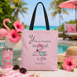 Bolsa Tote Belo Versículo Bíblico do Flamingo Rosa