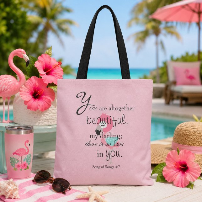 Bolsa Tote Belo Versículo Bíblico do Flamingo Rosa (Criador carregado)