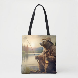 Bolsa Tote Belzzle Bear Animal Diversão Lago Pesca Tempo Feli