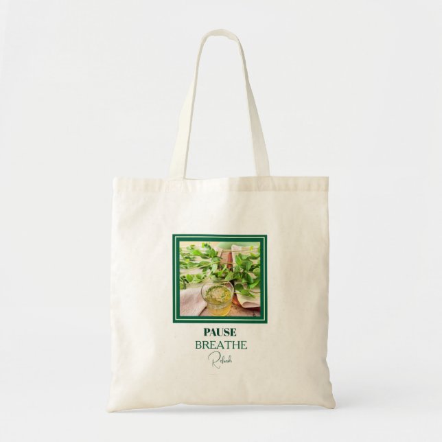 Bolsa Tote Bem-Estar Verde-Menta & Autocuidado (Frente)