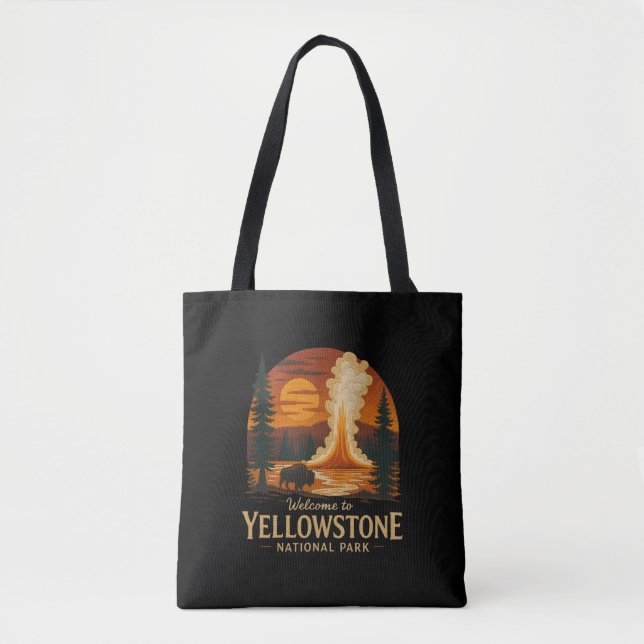 Bolsa Tote Bem-vindo à Embroiderme Yellowstone Nacional EUA (Frente)