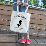 Bolsa Tote Bem-vindo a Nova Jersey | Casamento Estadual Silho<br><div class="desc">Dar as boas-vindas aos seus convidados ao seu casamento em Nova Jersey com um cheio de lanches e guloseimas personalizadas com o estado onde você vai se casar e os nomes da noiva e do noivo e a data do casamento. Design apresenta "bem-vindo" no moderno roteiro de caligrafia manuscrito, juntamente...</div>