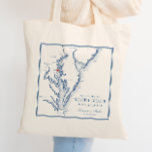 Bolsa Tote Bem-vindo ao Casamento Elegante de Maryland em Nor<br><div class="desc">Celebre seu casamento em North Beach, Maryland com nosso favorito de casamento "Bem-vindo a North Beach Maryland", com um elegante mapa azul de Chesapeake Bay. Estes sacos de tote são uma combinação perfeita para locais como Herrington na Baía, Chesapeake Beach Resort & Spa, e Running Hare Vineyard, acrescentando um toque...</div>