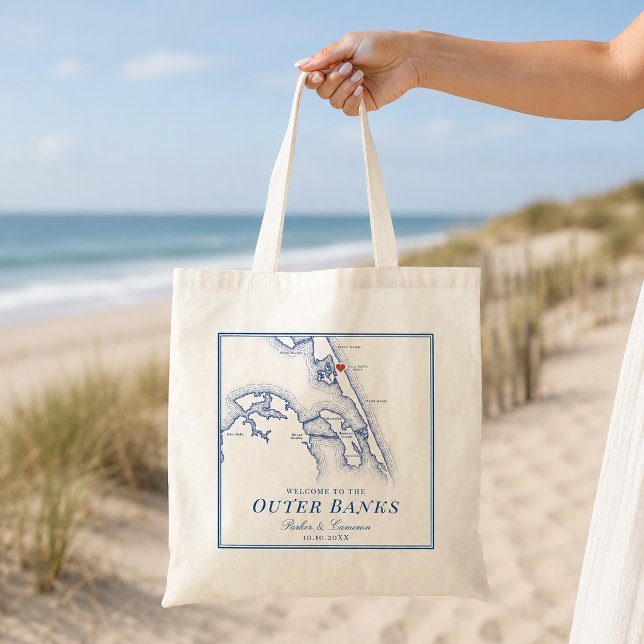 Bolsa Tote Bem-vindo ao Favor de Casamento Outer Banks (Sea Ranch Resort Wedding Favor Kill Devil Hills Outer Banks Map Tote Bag by Coastal Map Designs)