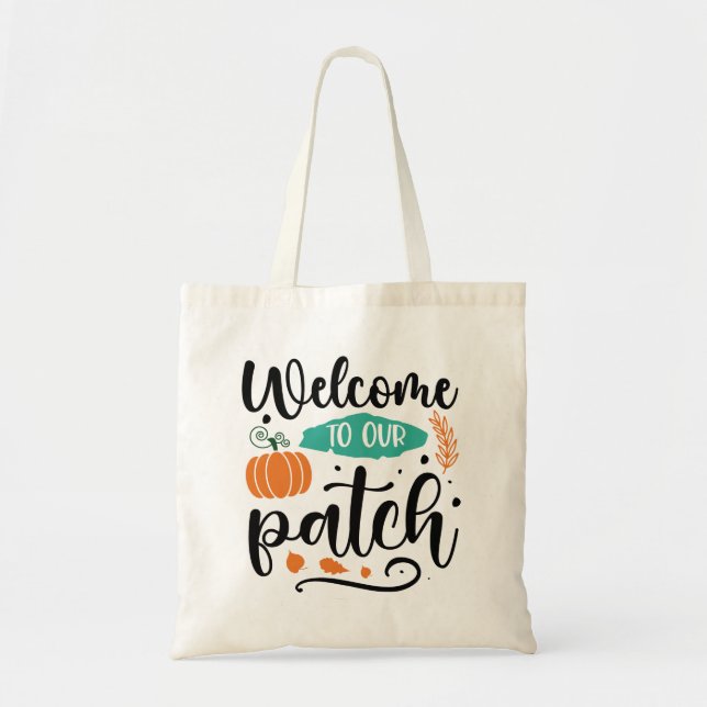 Bolsa Tote Bem-vindo ao nosso Saco de Tote de Pumpkin Patch (Frente)