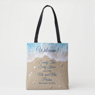 Bolsa Tote Bem-vindo Design de Cheio de Sandy Toes Blue Beach
