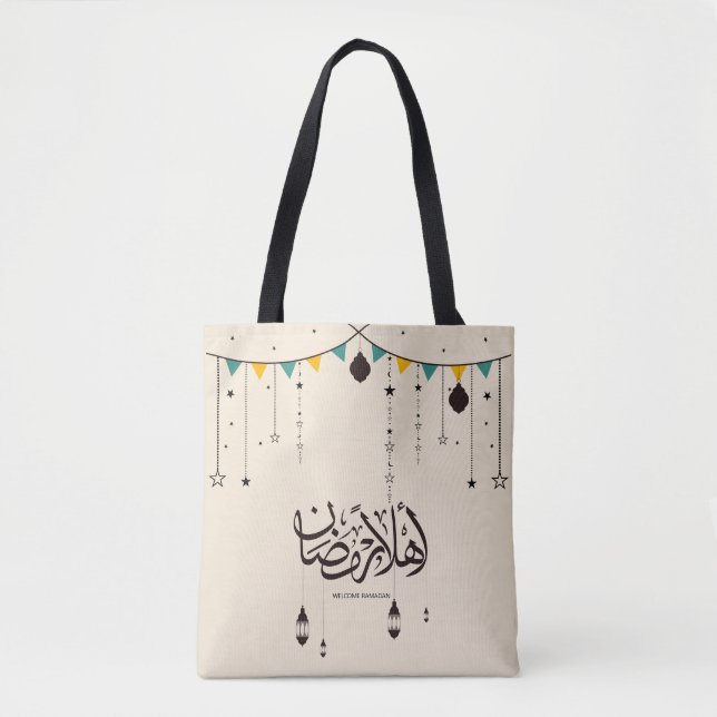 Bolsa Tote Bem-vindo Ramadã, caligrafia árabe (Frente)