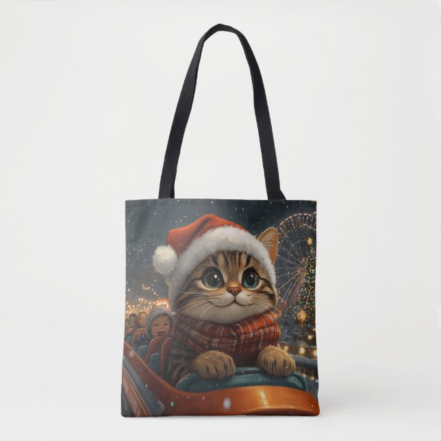 Bolsa Tote Bengala Cat Roller Porta copos Natal (Frente)