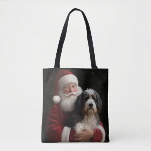 Bolsa Tote Bernedoodle com Papai Noel Natal Festivo