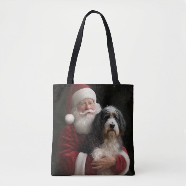Bolsa Tote Bernedoodle com Papai Noel Natal Festivo (Frente)