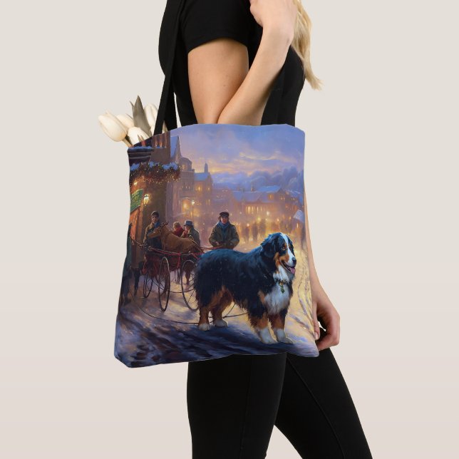 Bolsa Tote Bernese Mountain Christmas Fesason (Close Up)