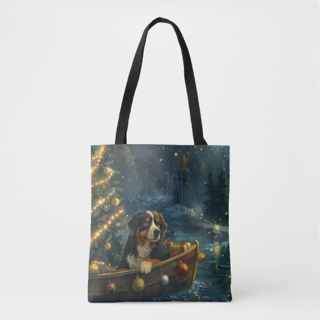 Bolsa Tote Bernese Mountain Christmas Voyage festiva (Frente)